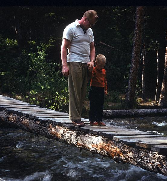0160-Amos, Richard crossing stream.jpg - Amos and Richard.  Rocky Mountains, Colorado.